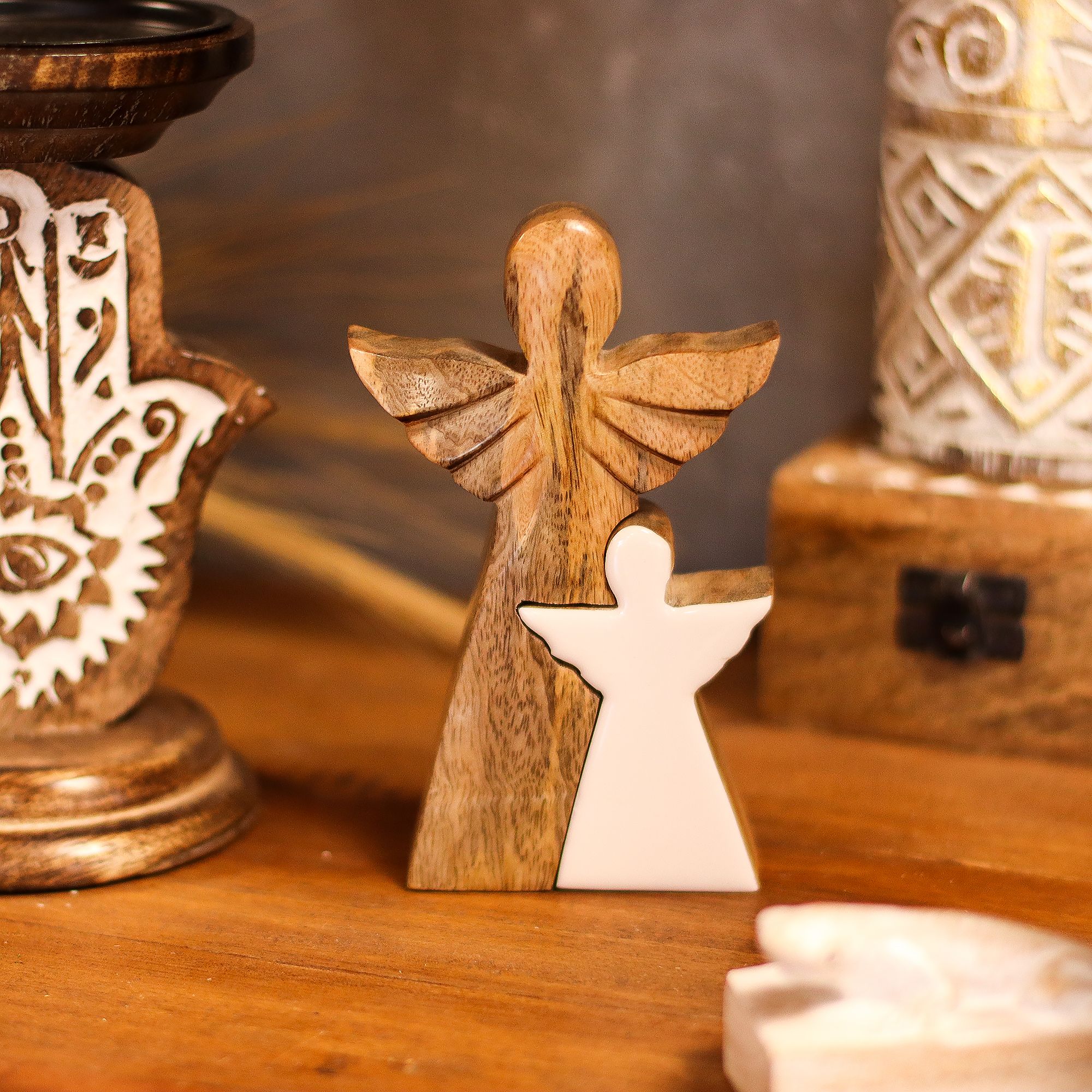 Mango Wood Angel in Angel - White Enamel - Image 8