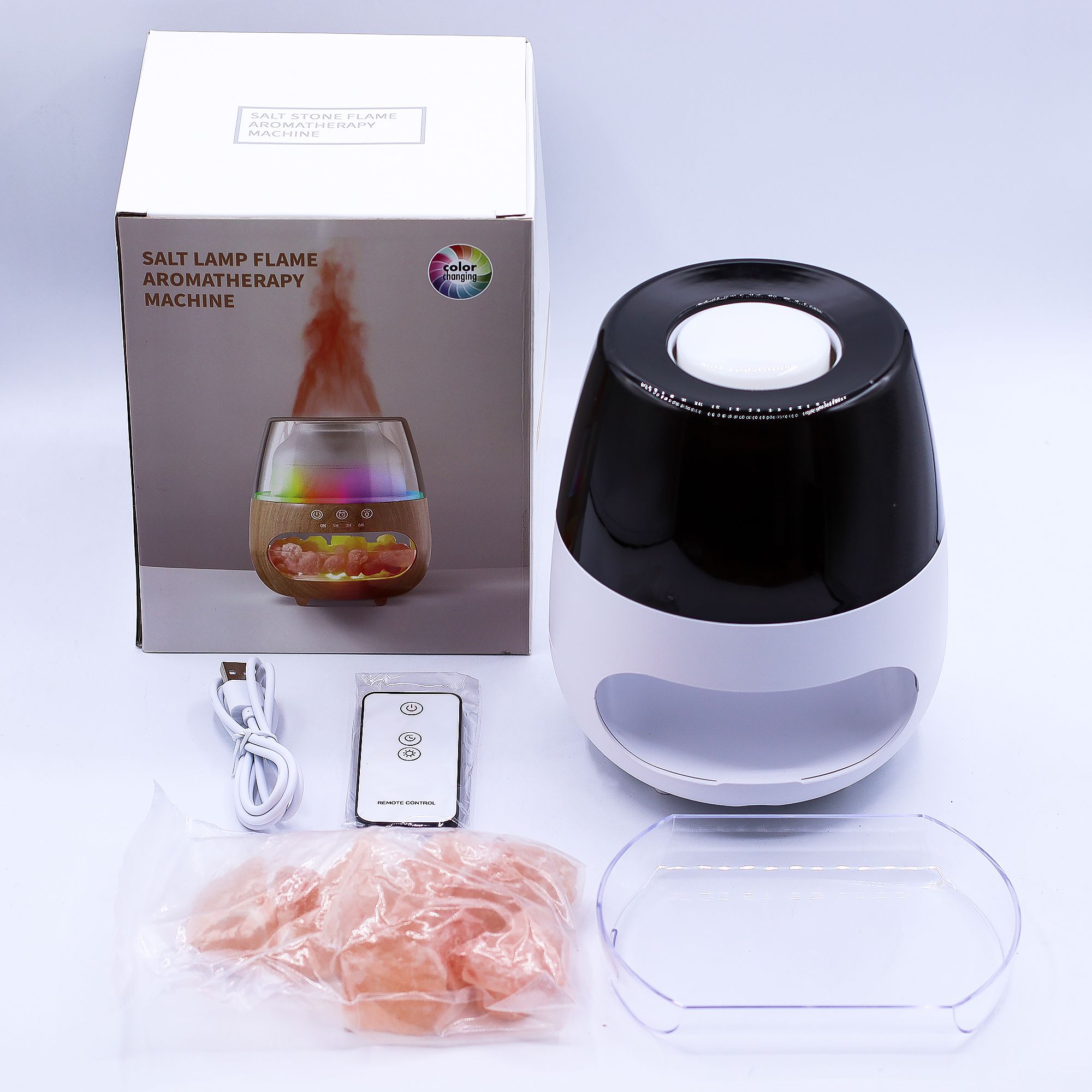 Salt Stone Flame Effect Aroma Diffuser - White USB - Colour Change and Timer - Image 2