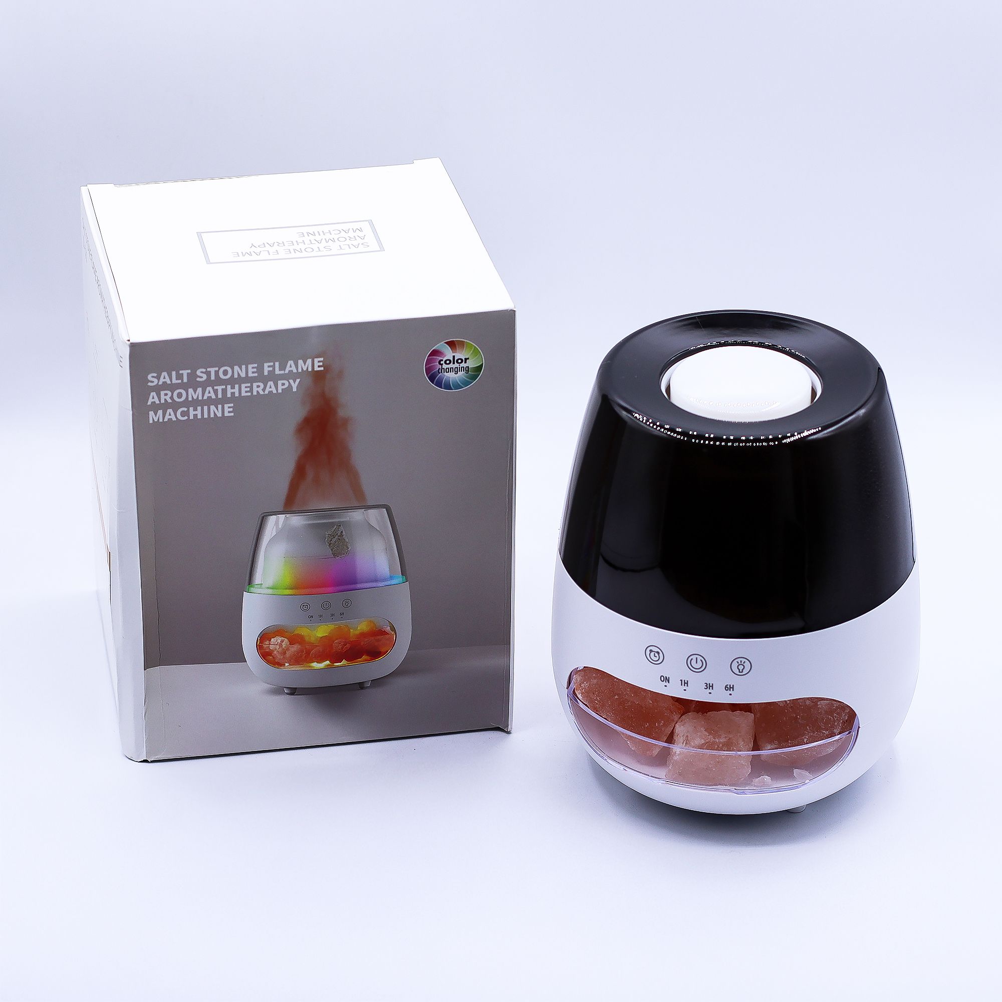 Salt Stone Flame Effect Aroma Diffuser - White USB - Colour Change and Timer - Image 3