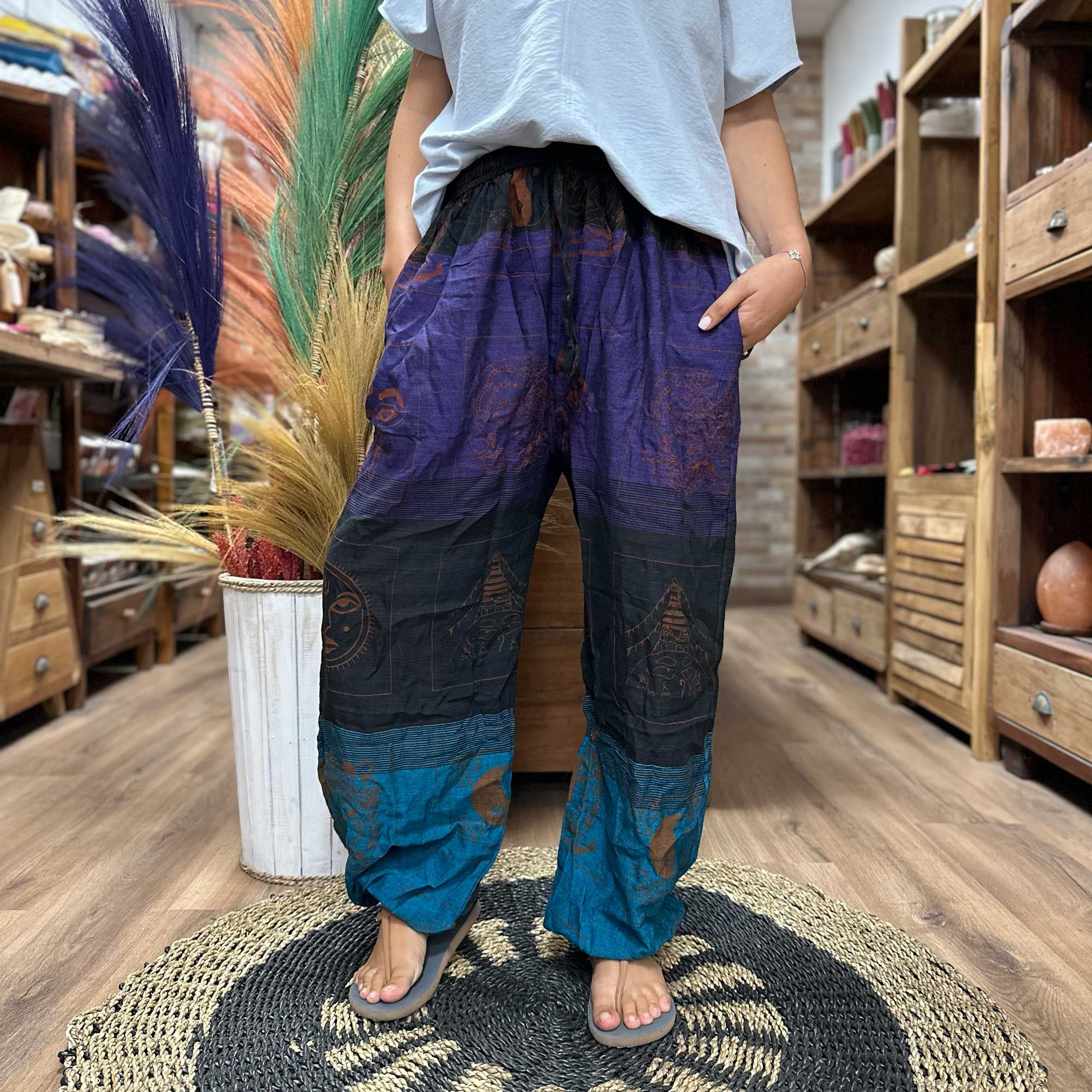 Yoga and Festival Pants - High Cross Himalayan Print on Purple - Image 2